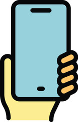 Poster - Personal hand phone icon outline vector. Mobile cellphone. Smart device color flat