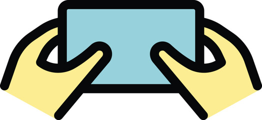 Poster - Playing mobile phone icon outline vector. Hand cell. Smartphone screen color flat