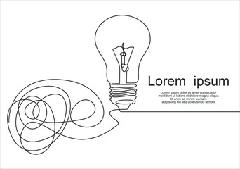 Wall Mural - Continuous line drawing of light bulb and human brain logo. Idea concept