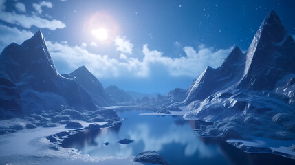 Wall Mural - aurora borealis green northern lights above mountains. night sky with polar lights. night winter lan