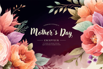 Wall Mural - Vector watercolor banner with beautiful flowers framed for mother's day. Feliz dia de la madre