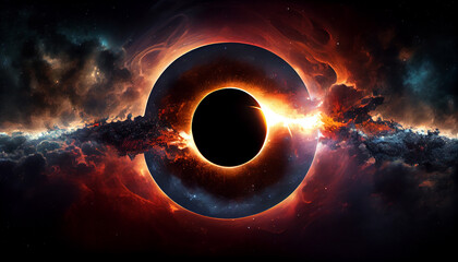 Wall Mural - Eclipse in the galaxy, black hole, space, neo light Ai generated image