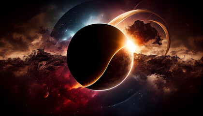 Wall Mural - Eclipse in the galaxy, black hole, space, neo light Ai generated image