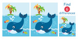 Fototapeta Fototapety na ścianę do pokoju dziecięcego - Find differences, education game for children. Cute cartoon whale, fish, sea, island. Flat vector marine illustration. 