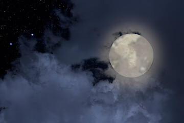 Wall Mural - cloudy full moon night