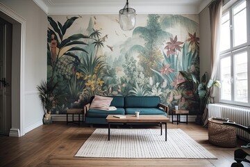 a modern house garden: bringing in new life with interior design and mural decorations: generative a