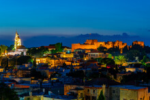 Sunset Panorama View Of Palace Of The Grand Master Of The Knights Of Rhodes In Greece