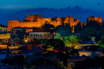 Canvas Print - Sunset panorama view of Palace of the Grand Master of the Knights of Rhodes in Greece