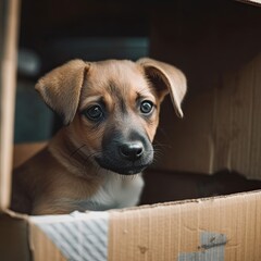 Lonely Stray Puppy Unloved in a Cardboard Box - Please Adopt Abandoned Animals: Generative AI