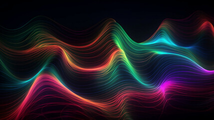 Sticker - abstract background of colorful neon wavy line glowi Generative AI