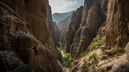 Sticker - An impressive canyon with steep rock walls  Generative AI