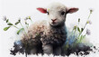 cute little lamb on white background watercolor illustration