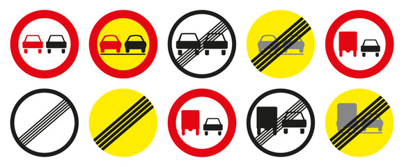 Road sign No overtaking. Vector graphics.