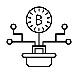 Poster - bitcoin, block chain icon. Element of block chain icon for mobile concept and web apps. Thin line bitcoin, block chain icon can be used for web and mobile
