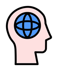 Aufkleber - head globe icon. Simple color with outline elements of brain process icons for ui and ux, website or mobile application