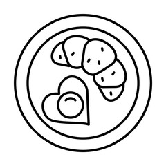 Poster - Croissant, scrambled eggs, heart, breakfast icon. Simple line, outline elements of breakfast with love icons for ui and ux, website or mobile application