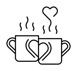 Poster - Paired glasses, heart, smoke, heart icon. Simple line, outline elements of breakfast with love icons for ui and ux, website or mobile application