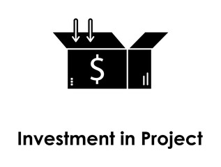 Poster - box, arrow, dollar icon. Element of business icon with description. Glyph icon for website design and development, app development. Premium icon