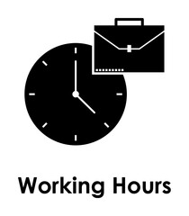 Poster - clock, diplomat, working hours icon. One of business collection icons for websites, web design, mobile app
