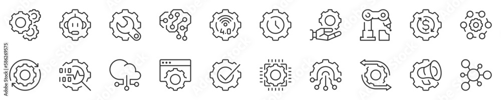 Process automation concepts, thin line icon set. Symbol collection in ...