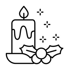 Poster - Candle, mistletoe icon. Simple line, outline of new year icons for ui and ux, website or mobile application