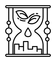 Poster - hourglass, city, leafs icon. Simple line, outline ecology icons for ui and ux, website or mobile application