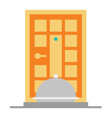 Poster - Food delivery, cloche, door, eat, food restaurant color icon