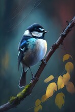 Sparrow On A Branch. Image Of Small Bird On Twig. AI Generated