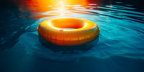 Wall Mural - Yellow ring floating in blue swimming pool