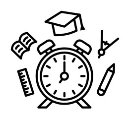 Poster - Clock book pen ruler icon. Element of school