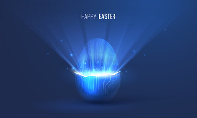 broken egg birth concept in digital style. rays of light from the crack of the egg, the concept of a