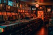 © Denis Yevtekhov - A vintage record store with a neon sign and stacks of vinyl records Generative AI
