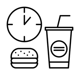 Aufkleber - Time management, break, clock, fast food, relax, time icon. Element of time management icon. Thin line icon for website design and development, app development. Premium icon