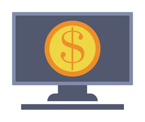 Aufkleber - coin on the monitor screen colored icon. Element of bankings for mobile concept and web apps. Detailed coin on the monitor screen colored icon can be used for web