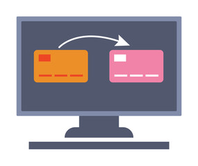 Poster - money transfer from the card on the monitor colored icon. Element of bankings for mobile concept and web apps. Detailed money transfer from the card on the monitor icon