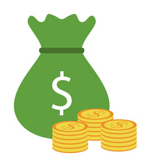 Aufkleber - bag of money and coins colored icon. Element of bankings for mobile concept and web apps. Detailed bag of money and coins colored icon can be used for web and mobile