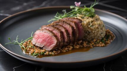 Canvas Print - Grilled picanha with farofa and vinaigrette Generative AI