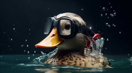 Poster - Duck dressed as a diver Generative AI