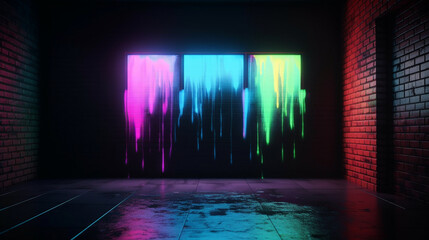 Sticker - Background of an empty room with brick walls and neon Generative AI