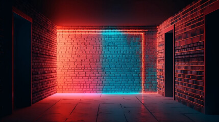 Sticker - Background of an empty room with brick walls and neon Generative AI