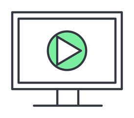 Aufkleber - media player on the monitor icon. Element of web icon with one color for mobile concept and web apps. Thin line media player on the monitor icon can be used for web and mobile