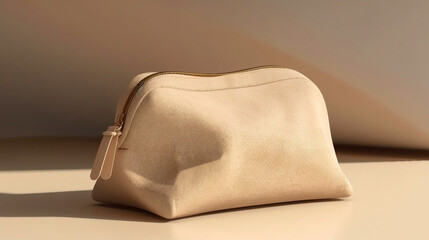 Blank canvas makeup bag mockup on a beige on cream background