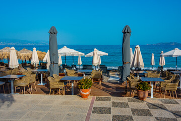 View of seaside promenade at Corinth, Greece