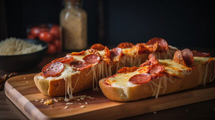 Poster - Garlic bread with pepperoni sausage and cheese Generative AI