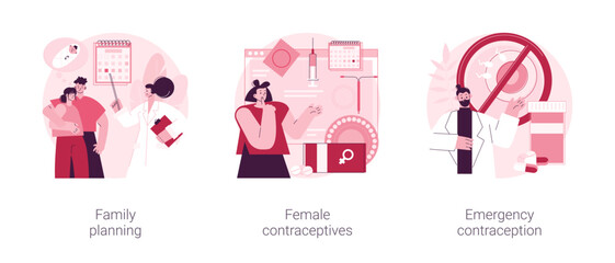 Poster - women healthcare abstract concept vector illustration set. family planning, female contraceptives, e
