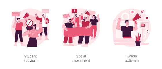 Poster - Political and social change abstract concept vector illustration set. Student and online activism, social movement, big crowd, mass protest, group action, digital communication abstract metaphor.