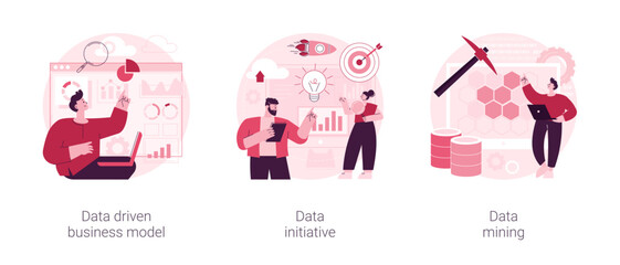 Poster - Data analytics abstract concept vector illustration set. Data driven business model, information initiative, data mining, decision making, machine learning analytics, open platform abstract metaphor.