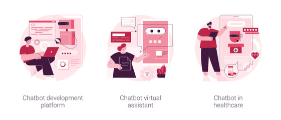 Poster - smart robot abstract concept vector illustration set. chatbot development platform, virtual assistan