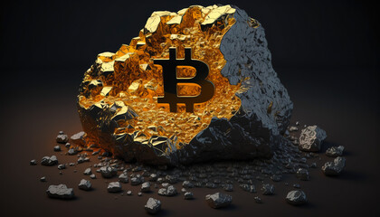 Wall Mural - Bitcoin in stone - Be a part of the global finance revolution with this photo of Bitcoin's increasing - ai generated