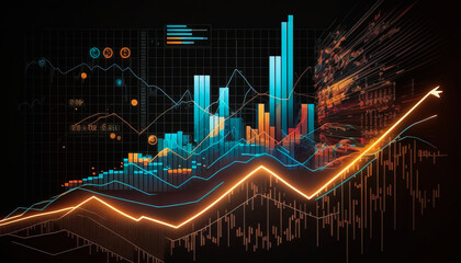 Wall Mural - A stunning abstract background of a rising graph and stacks of gold coins signifying success and growth - ai generated.